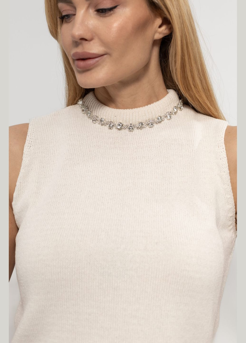 Женская жилетка со стразами на горловине - черный Lurex (317233756)