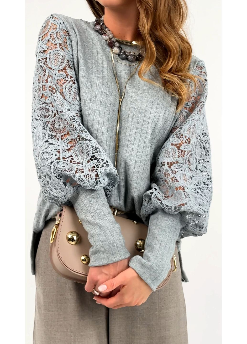 Зелёная трикотажная кофта с объемным рукавом - ua42 / eu36 Iren Klairie