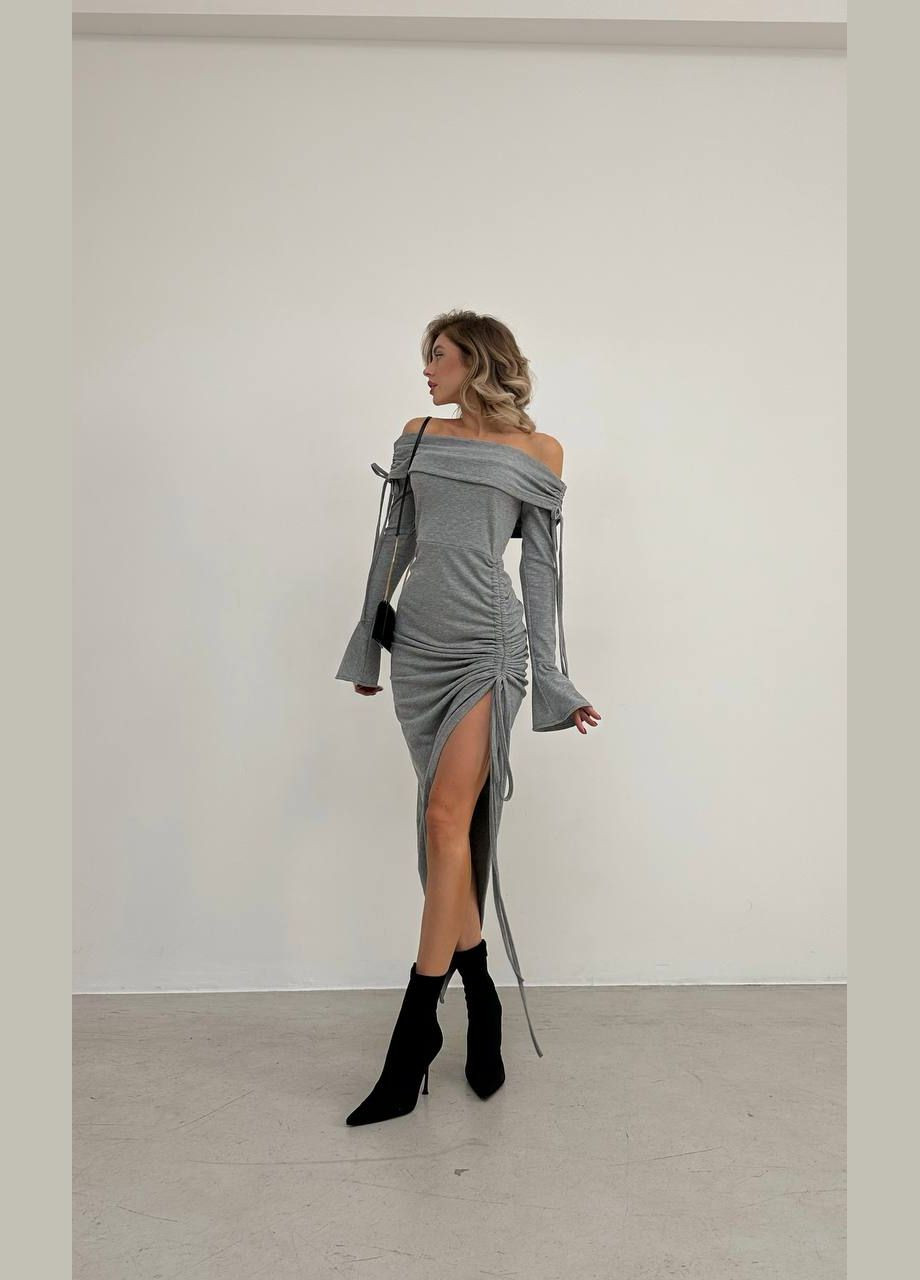 Серое женское платье миди в рубчик цвет серый р.42/44 448758 New Trend