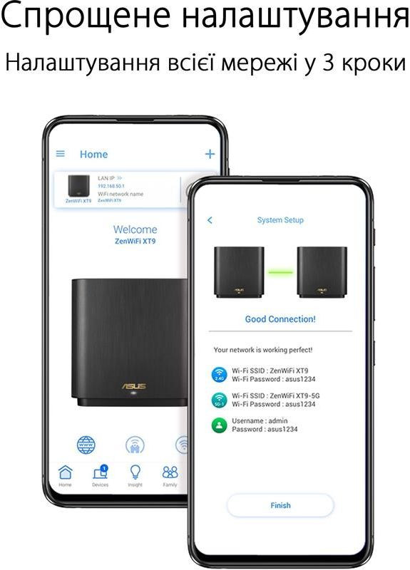 Wi-Fi Mesh система ZenWiFi XT9 1pk Black (90IG0740-MO3B50) Asus (315434308)