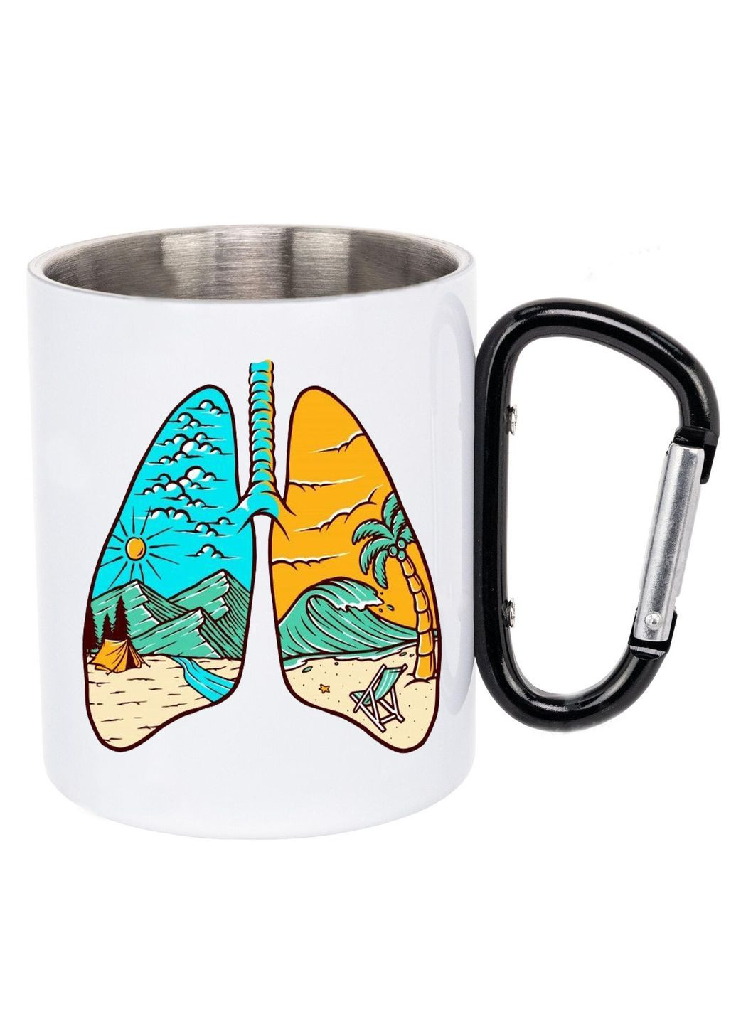 Кружка металева з карабіном (black) туристична 300 мл #0023 біла No Brand (316119414)