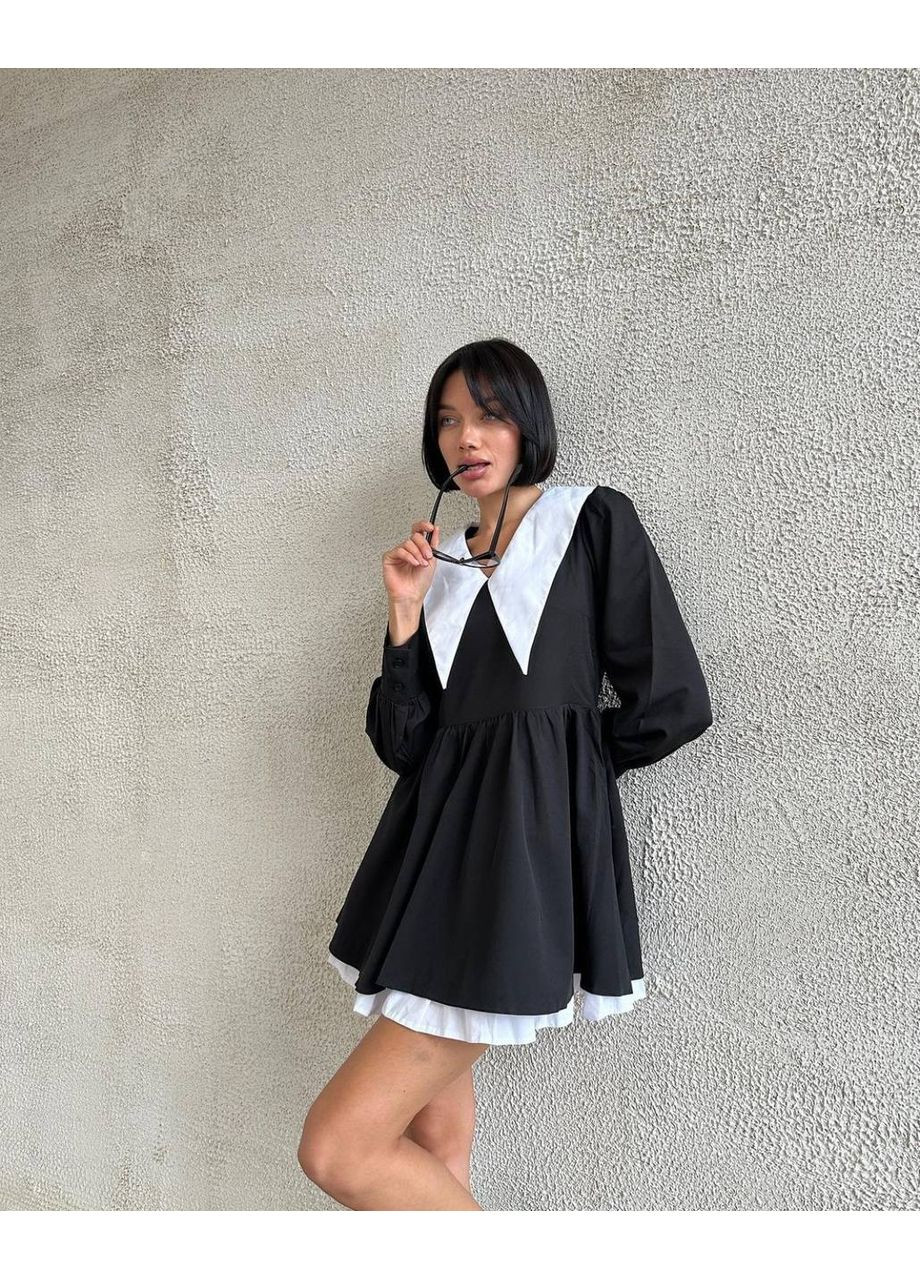 Чорна коктейльна, повсякденний, вечірня, ділова, кежуал жіноча сукня з комірцем Asi.Store.ua