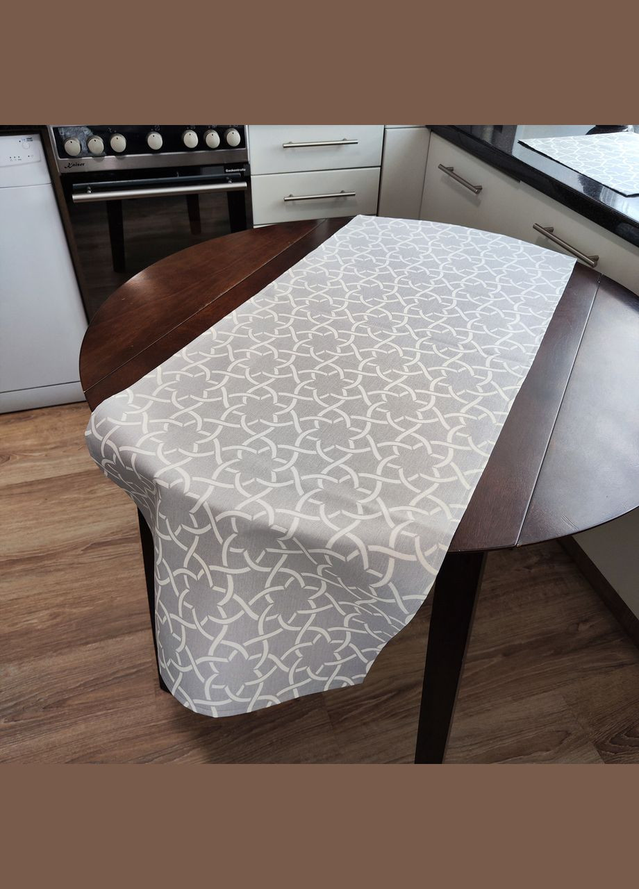 Декоративна стильна доріжка на стіл водовідштовхувальна, настільна доріжка тефлонова Ранер "Хвилі" сірого кольору 45, 140 Maystat (305390547)