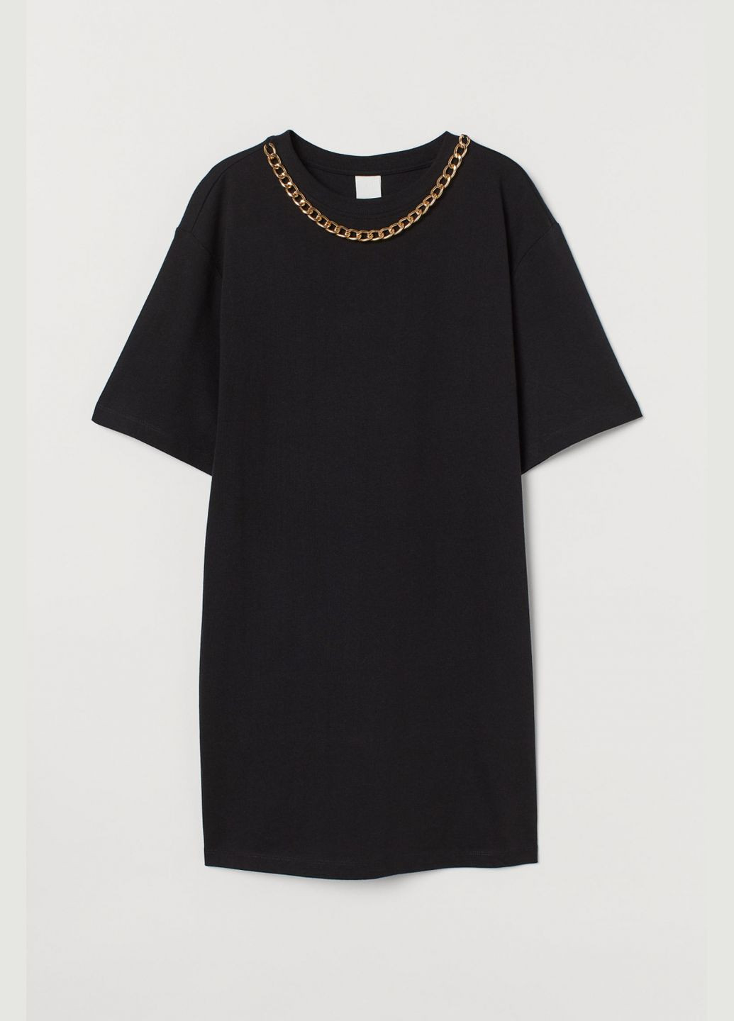 Черное повседневный, кэжуал, вечернее платье хлопковое с цепочкой для женщины 0946800-003 H&M однотонное