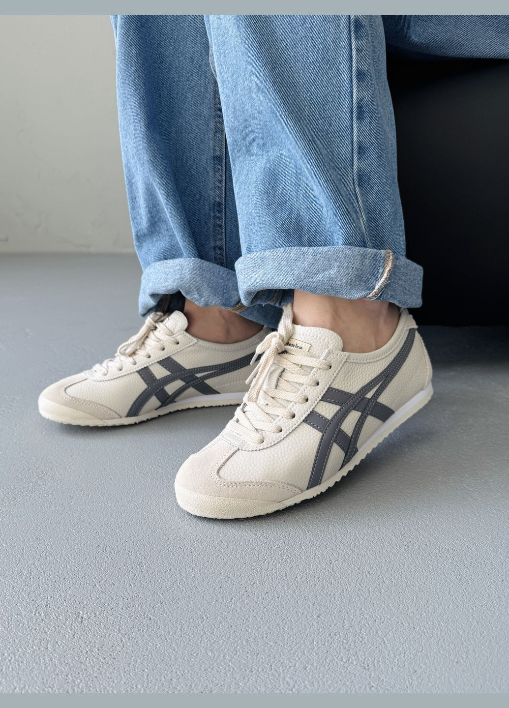 Бежевые демисезонные кроссовки мужские и женские asics onitsuka tiger mexico beige | асикс онитцука тайгер бежевые No Brand