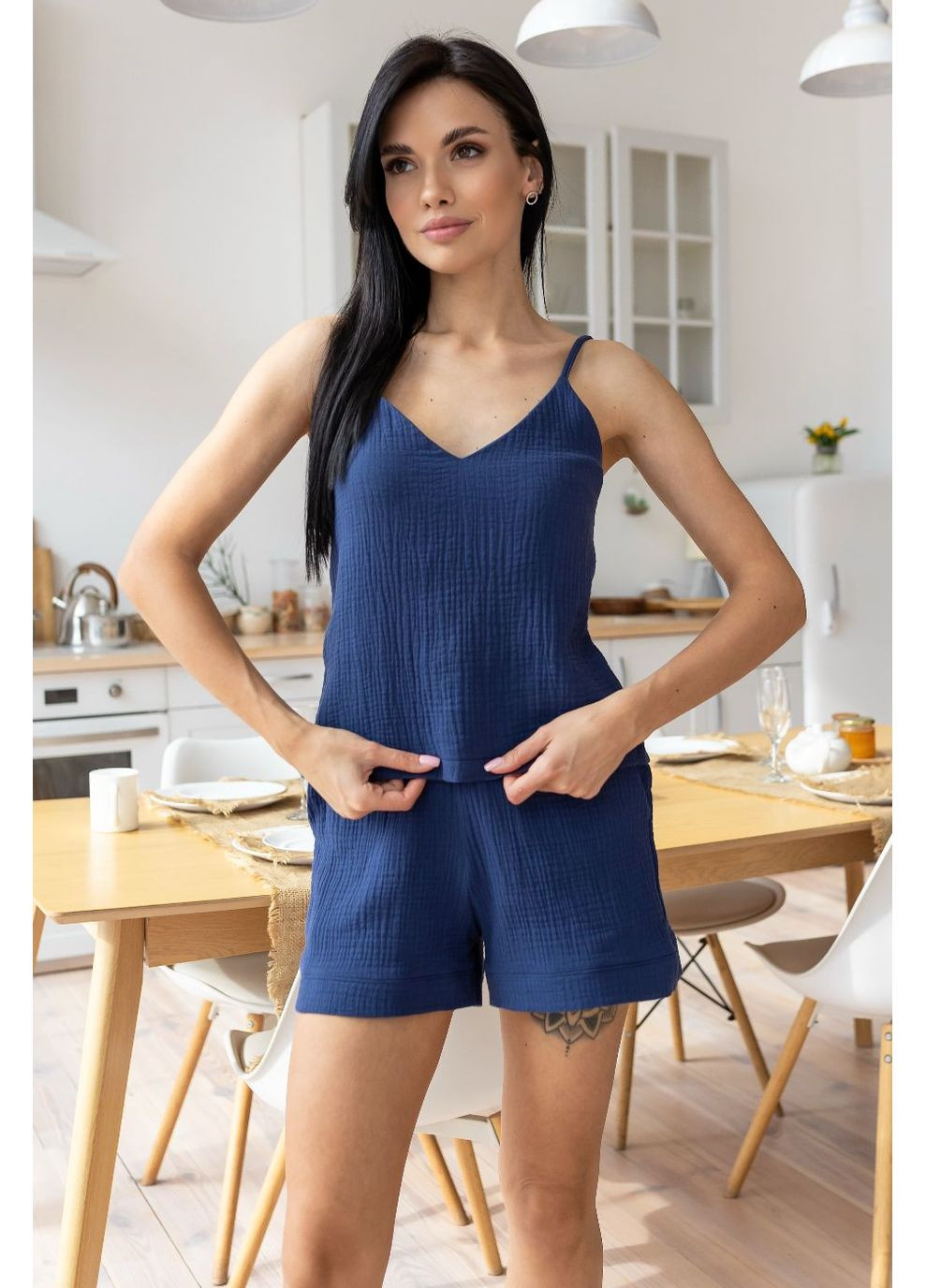 Синій демісезонний мусліновий набір жіночий кс1808п синій MiaNaGreen