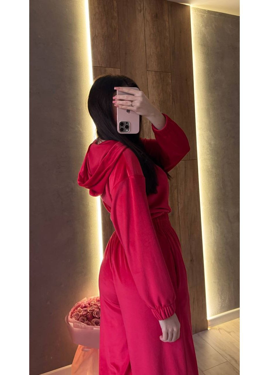 Женский велюровый комбинезон с капюшоном и акцентом на талии. MonCher комбинезон-брюки красный повседневный велюр