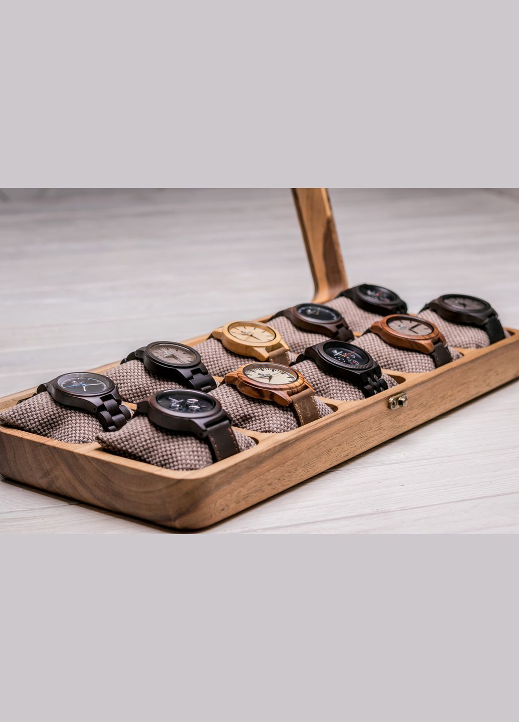 Цільна скринька для десяти годинників зі скляною кришкою EcoWalnut (295443831)