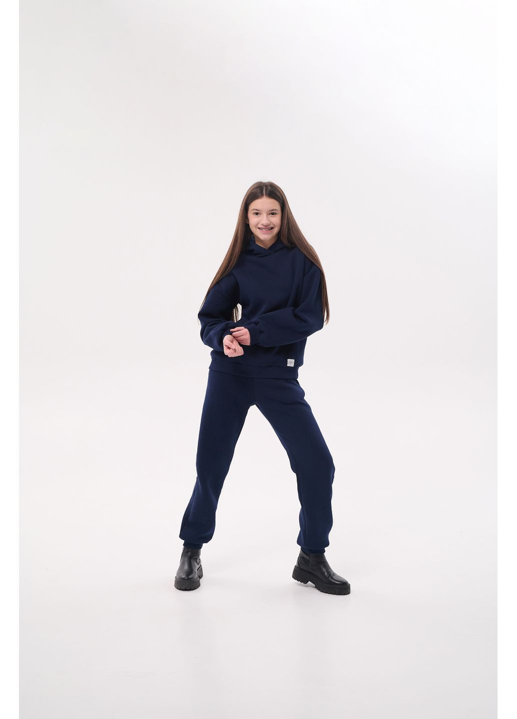 Темно-синий зимний теплый костюм на флисе темно-синий Top Hat Kids