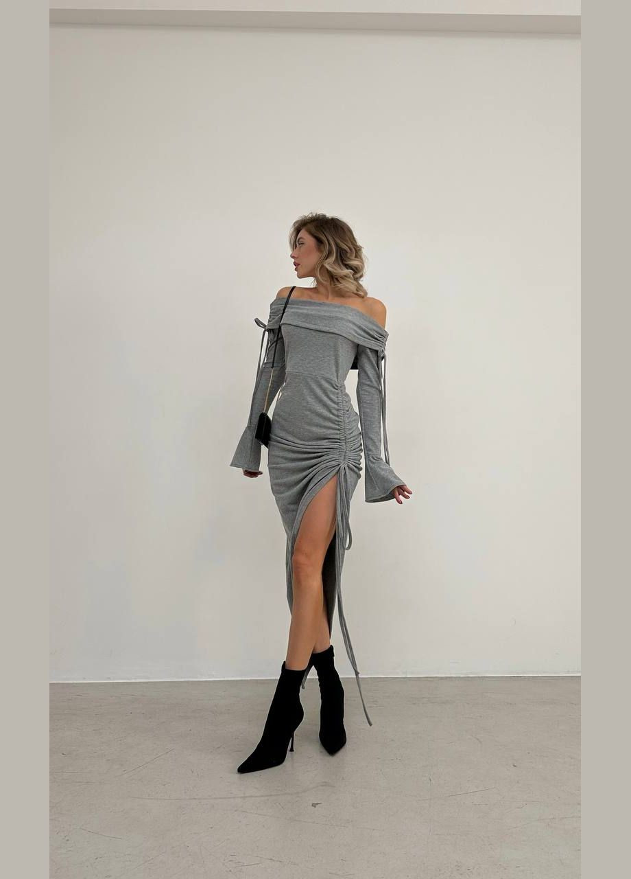 Сіра жіноча сукня міді в рубчик колір сірий р.42/44 448758 New Trend