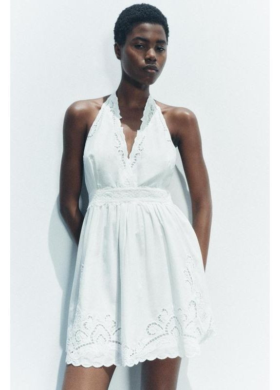 Білий коротка сукня з вишивкою zw collection Zara