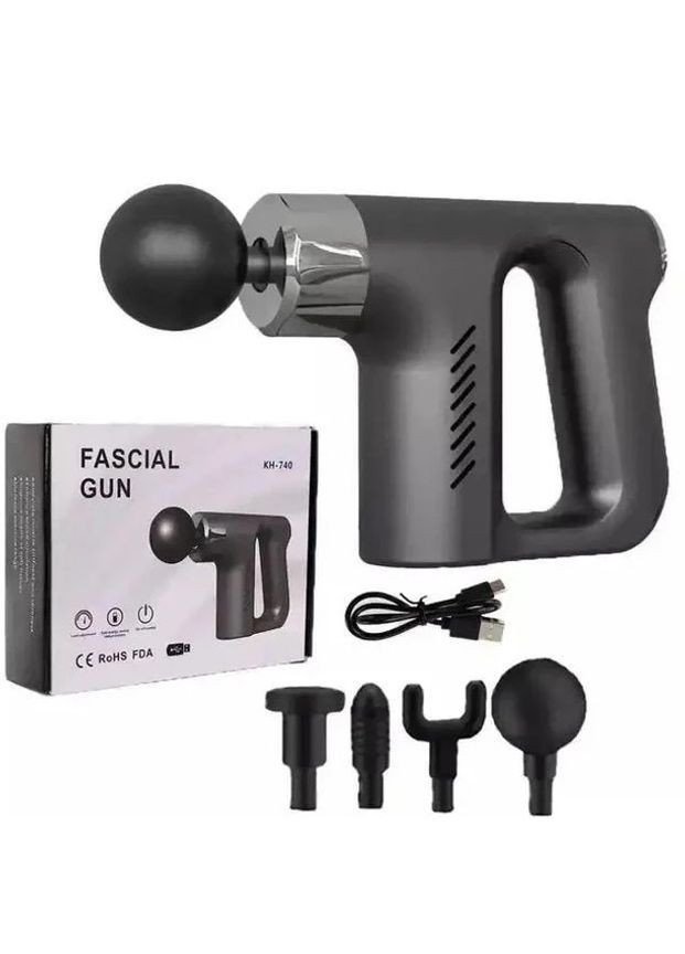 Портативный вибрационный ручной массажер пистолет для спины и всего тела Fascial Gun KH-740 аккумуляторный Good Idea (305327349)