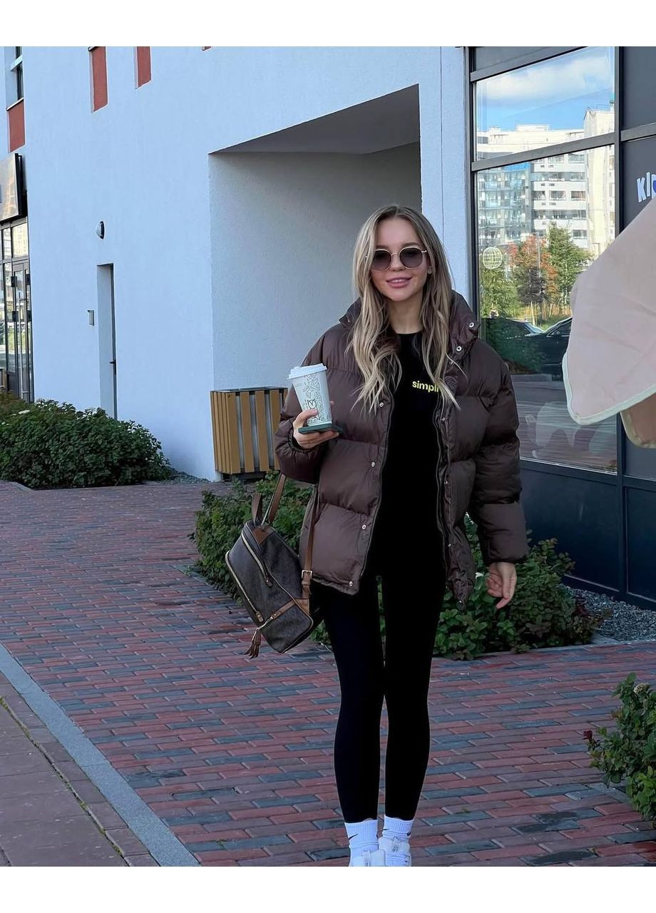 Темно-коричневая зимняя куртка 4272 теплая качественная матовая плащевка канада+ синтепон 250 и подкладкадка,фиксаторы внизу, до -20 мороза Україна