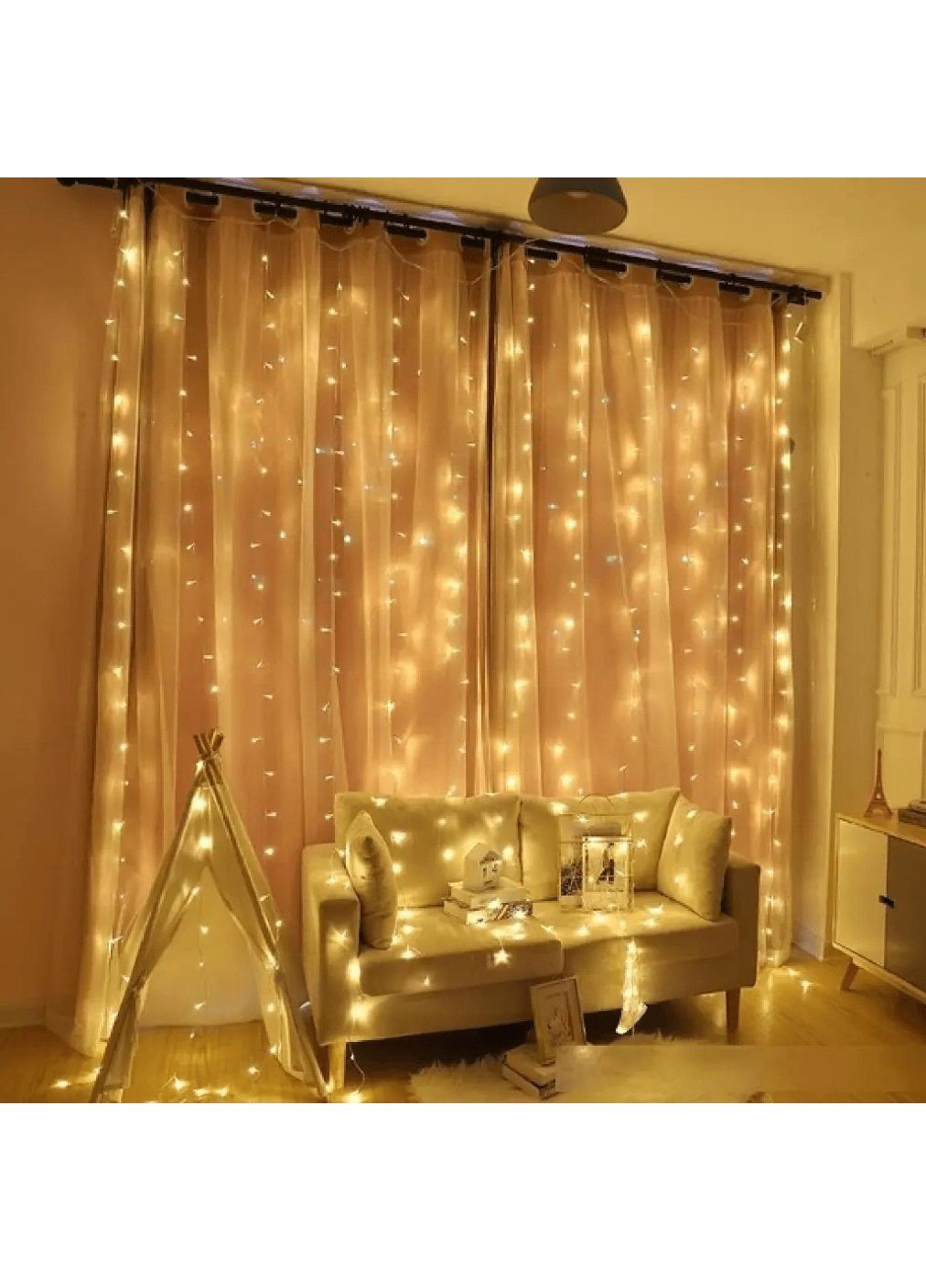 Светодиодная внутренняя комнатная гирлянда штора занавес на окно с питанием от сети 3х3 м 360 LED (478676-Prob) Теплая белая Unbranded (308289991)