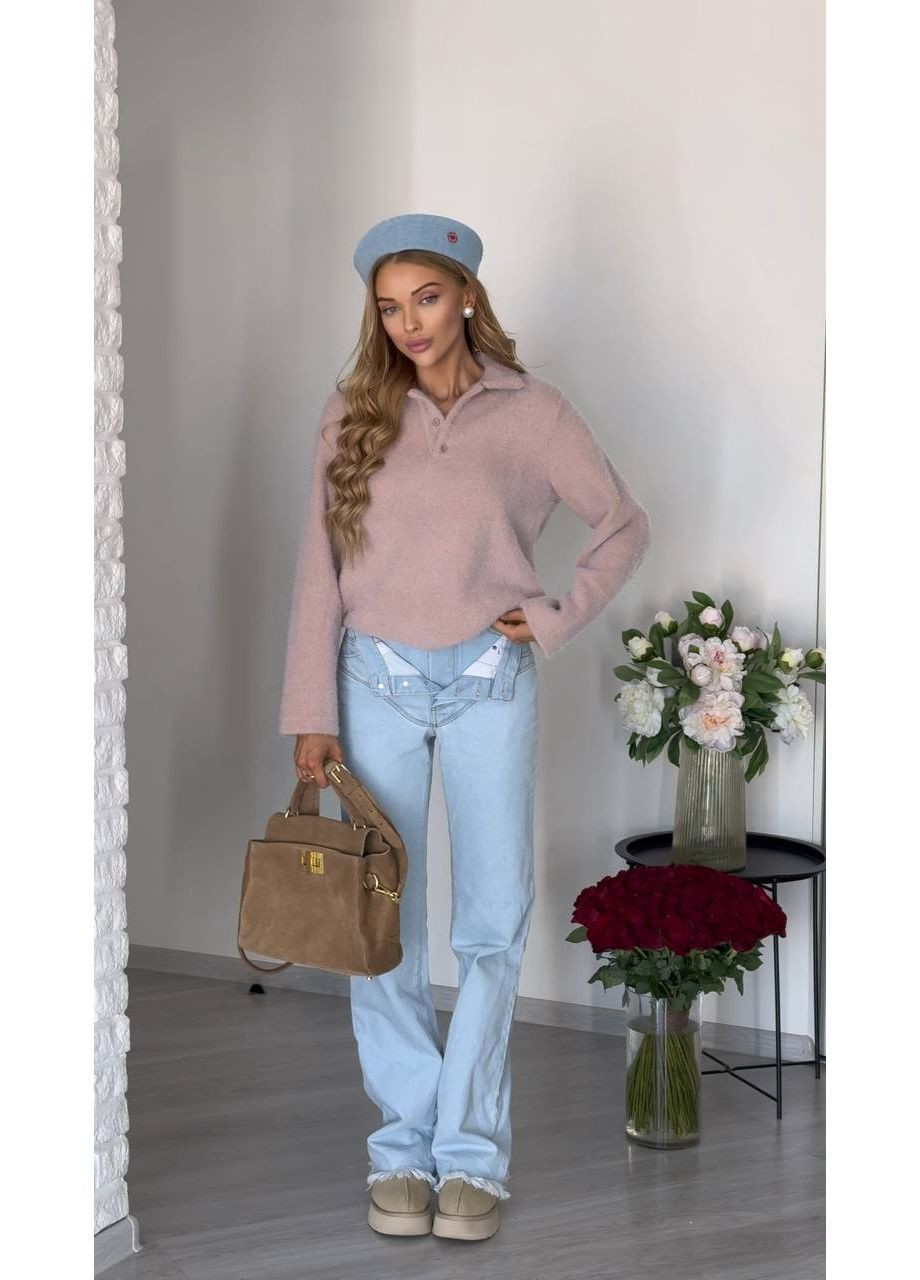 Светло-розовый демисезонный женский свитер из альпака джемпер Avanti