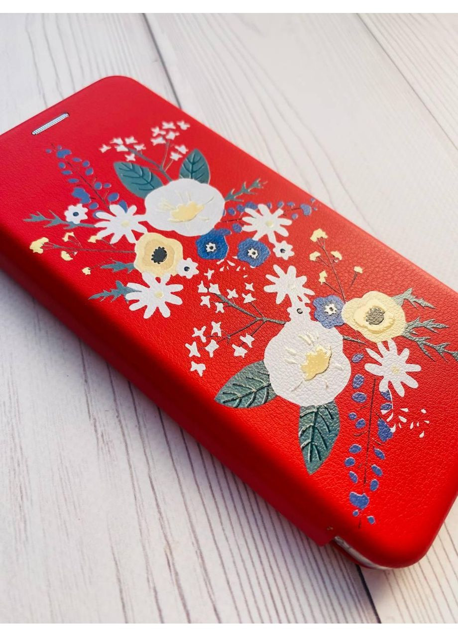 Чехол-книжка красный с рисунком на Xiaomi Redmi Note 14 4G Цветы. Акварель (принт 271) Creative (364688112)