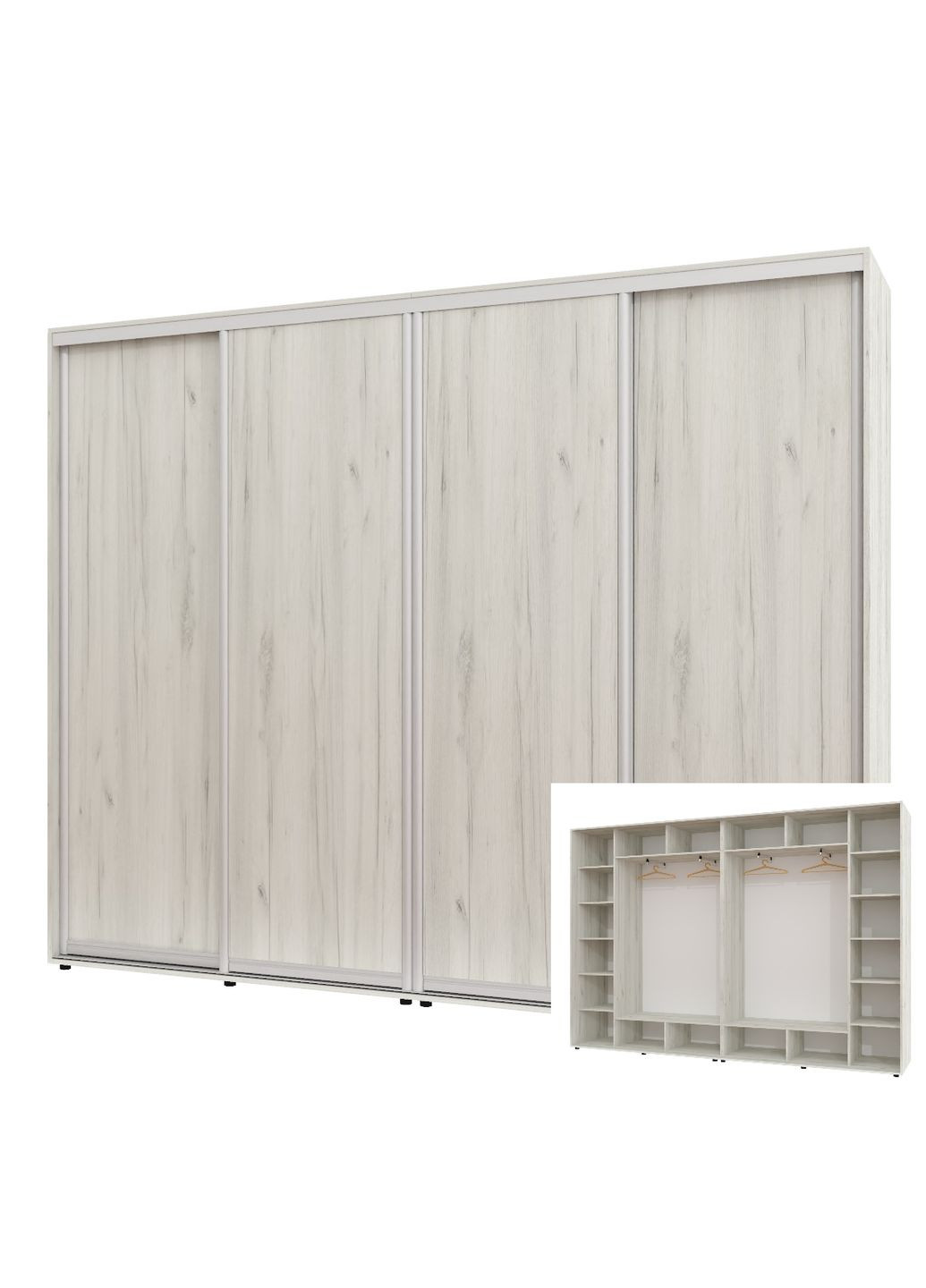 Шкаф-купе четырехдверный 300*45*230 см Дуб крафт белый 4 двери ДСП ШК-02 Алекса (360466199)