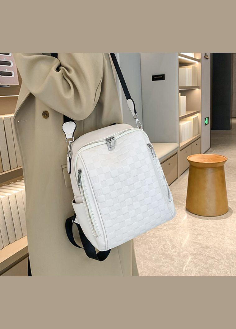 Женская городская сумка-рюкзак трансформер в клеточку с экокожи молочная (sku_1651М) No Brand (330576196)