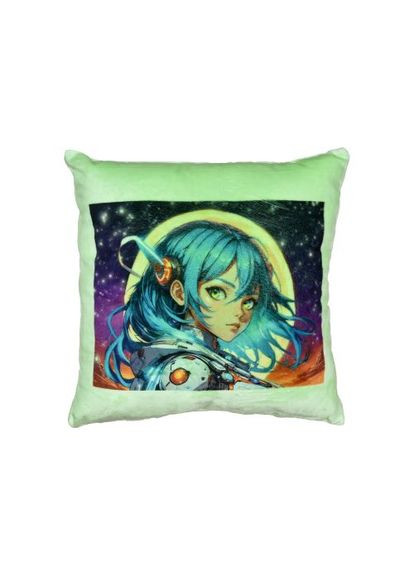 Подушка плюшева "Аніме, дівчина у мистецькому світі" розмір 30*30 см зелена Strateg (361412956)