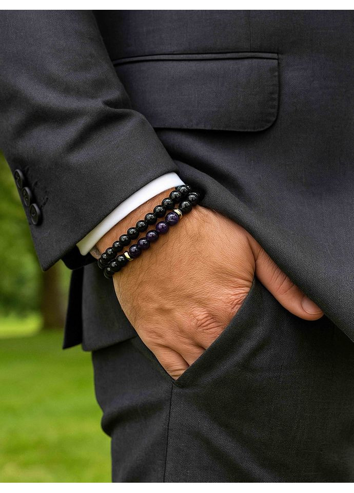 Сет браслетов для мужчин из агата, аметиста 4556 LeBijou (367579999)