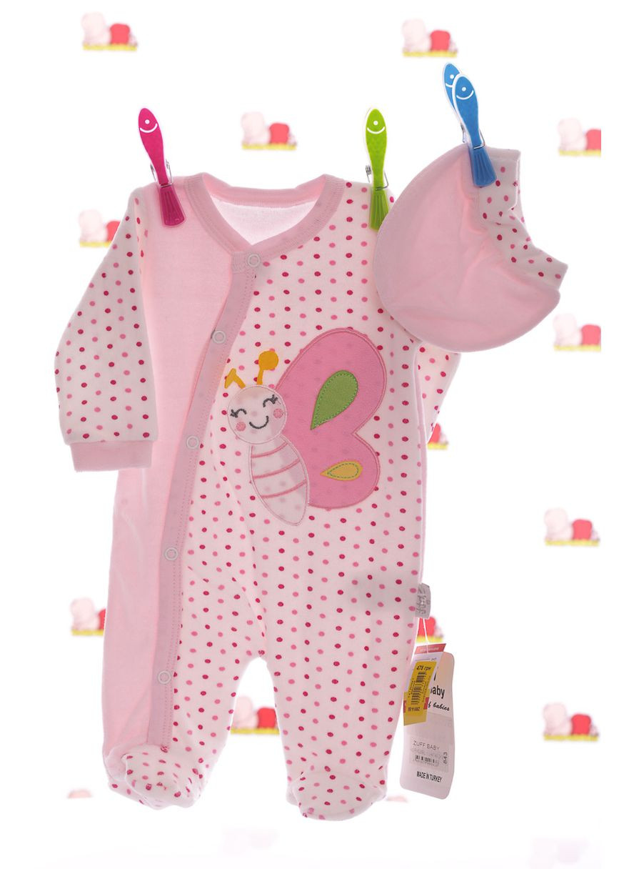 Рожевий зимній чоловічок з шапочкою для дівчинки велюр з метеликом рожевий 56 см (29914) BABYKROHA