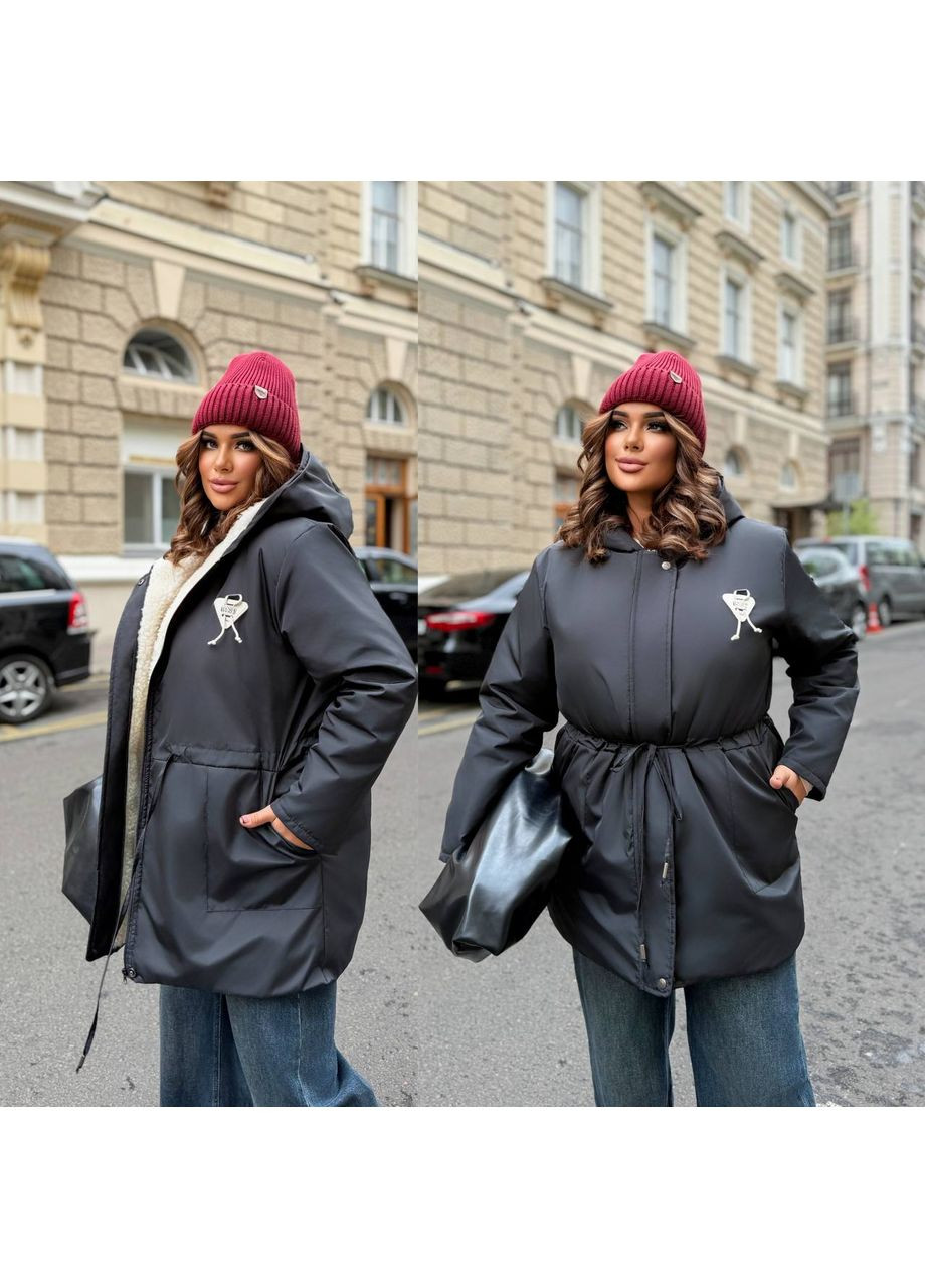 Черная зимняя женская куртка-парка с мехом Україна