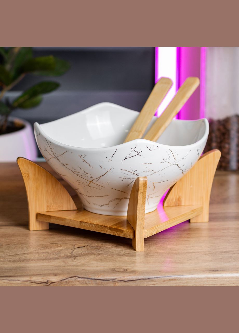 Салатница керамическая с ложкой и вилкой на подставке 22* 22* 14 см Yiwu (322503842)