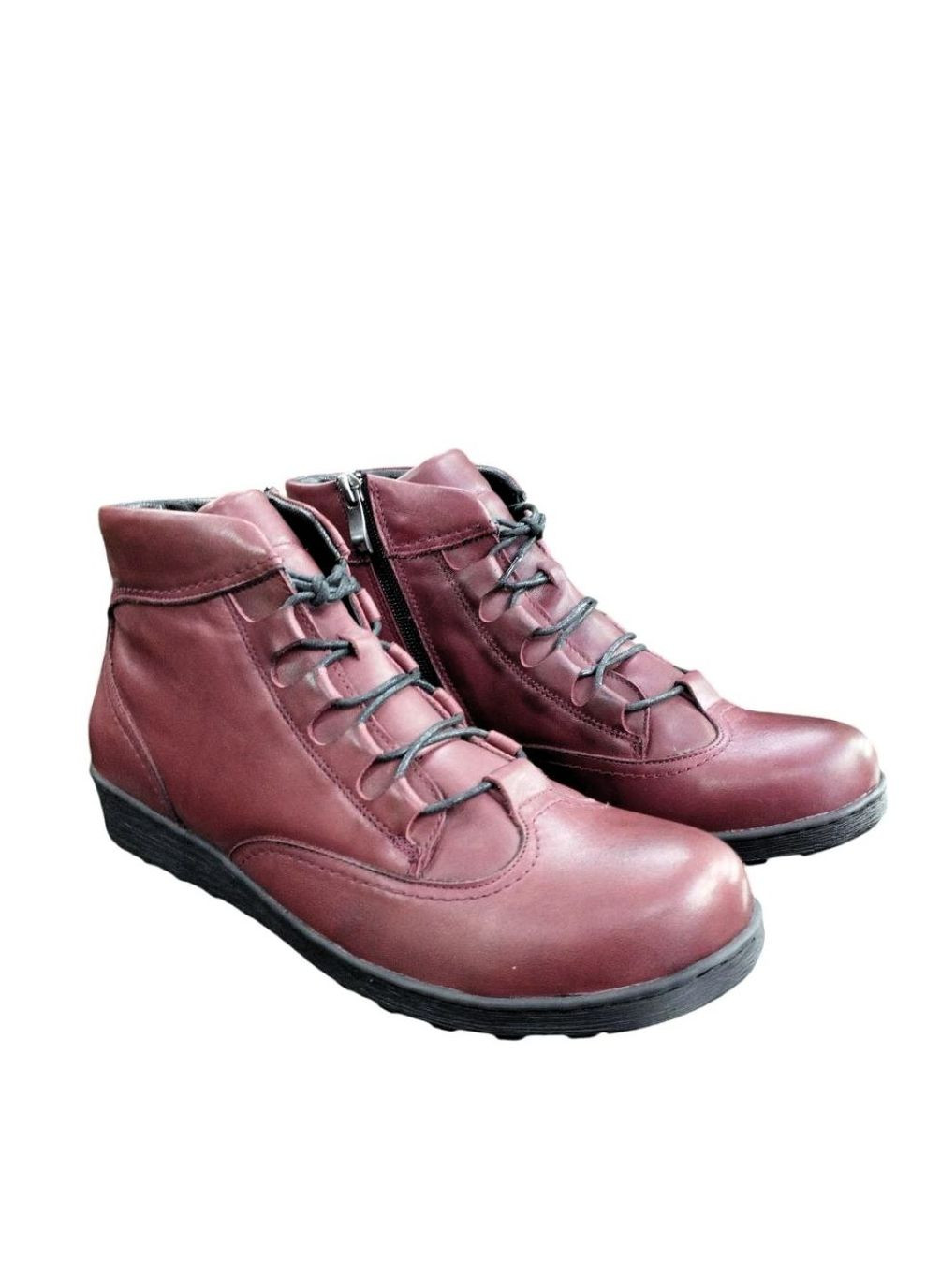 Осенние осенние женские ботинки на ровной подошве 40 (26,2 см) бордовые стилы Sala со шнуровкой