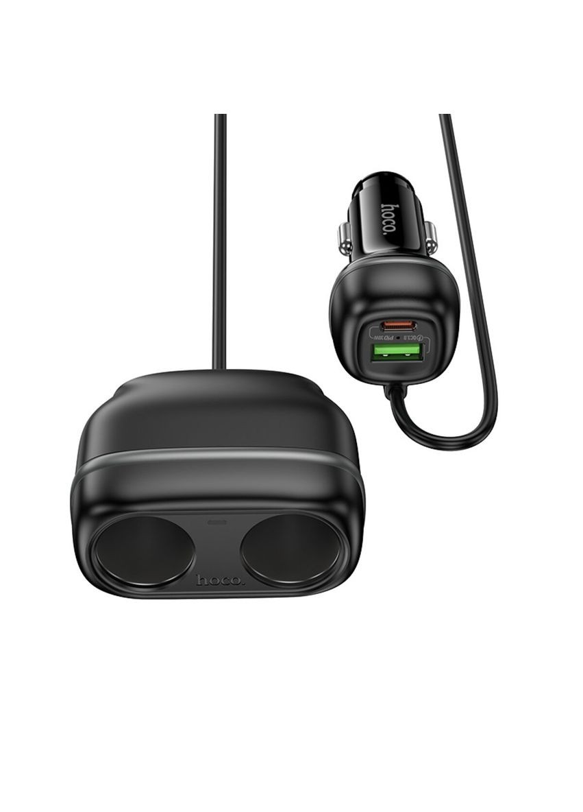 Автомобільний зарядний пристрій 48W dual port PD30W+QC3.0 dual cigarette lighter slot car charger Black Hoco Z59 Rank (340277536)