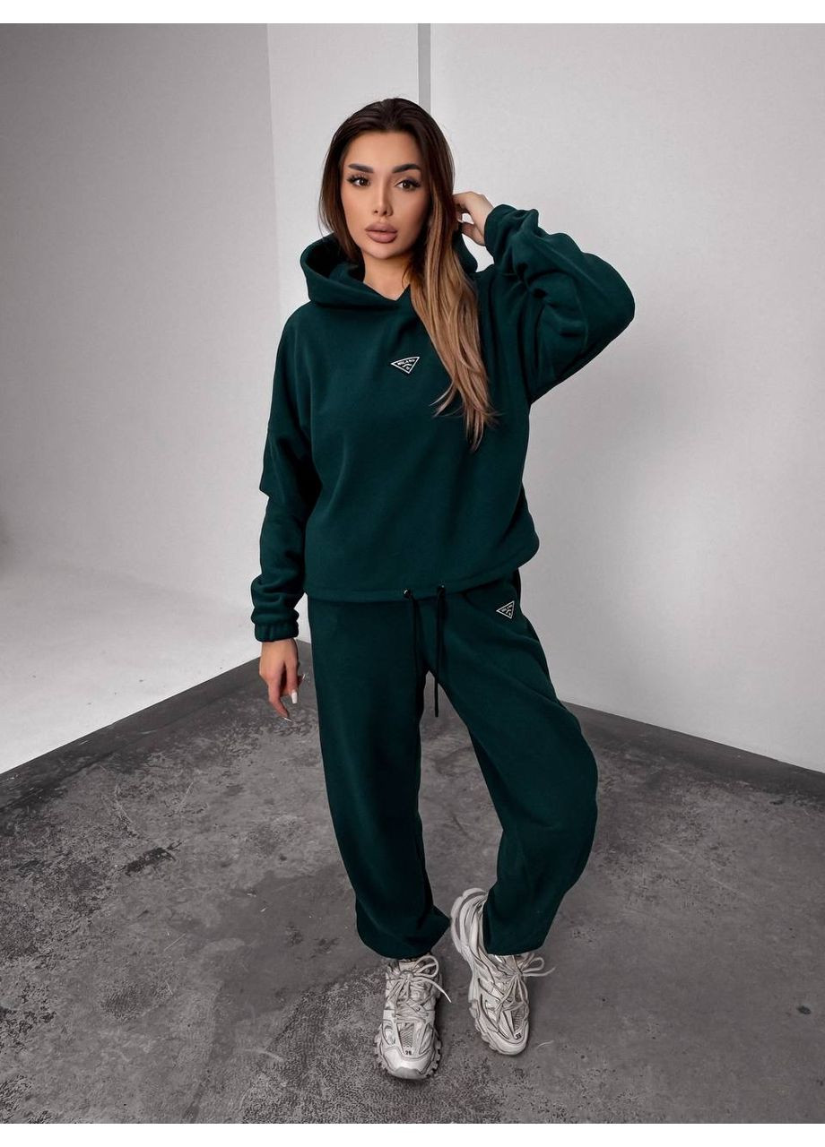 Женский костюм флисовый с капюшоном зеленого цвета 35902 Fashion (368153124)