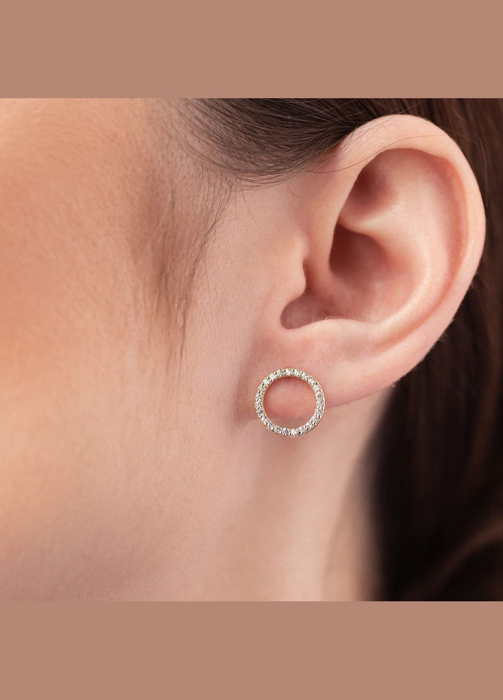 Сережки пусети Кругообіг з фіанітами 1.2 см (жовте золото) с08399 Oniks (264392977)