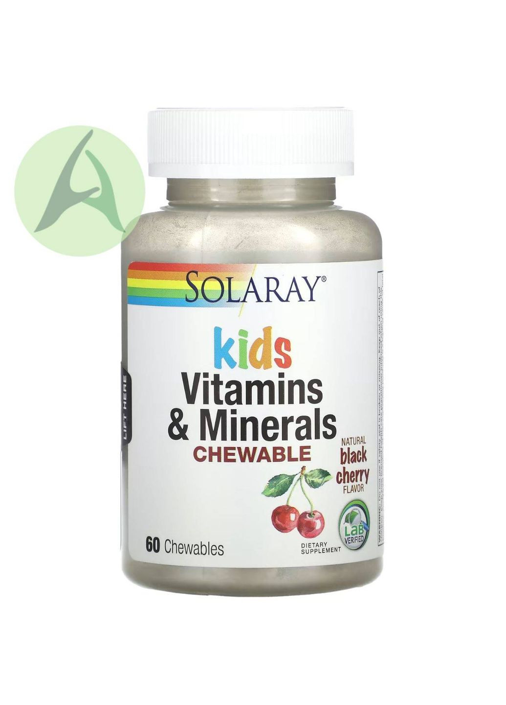 Витамины и минералы для детей, жевательные таблетки с натуральной вишней, 60 жевательных таблеток Solaray (361858520)