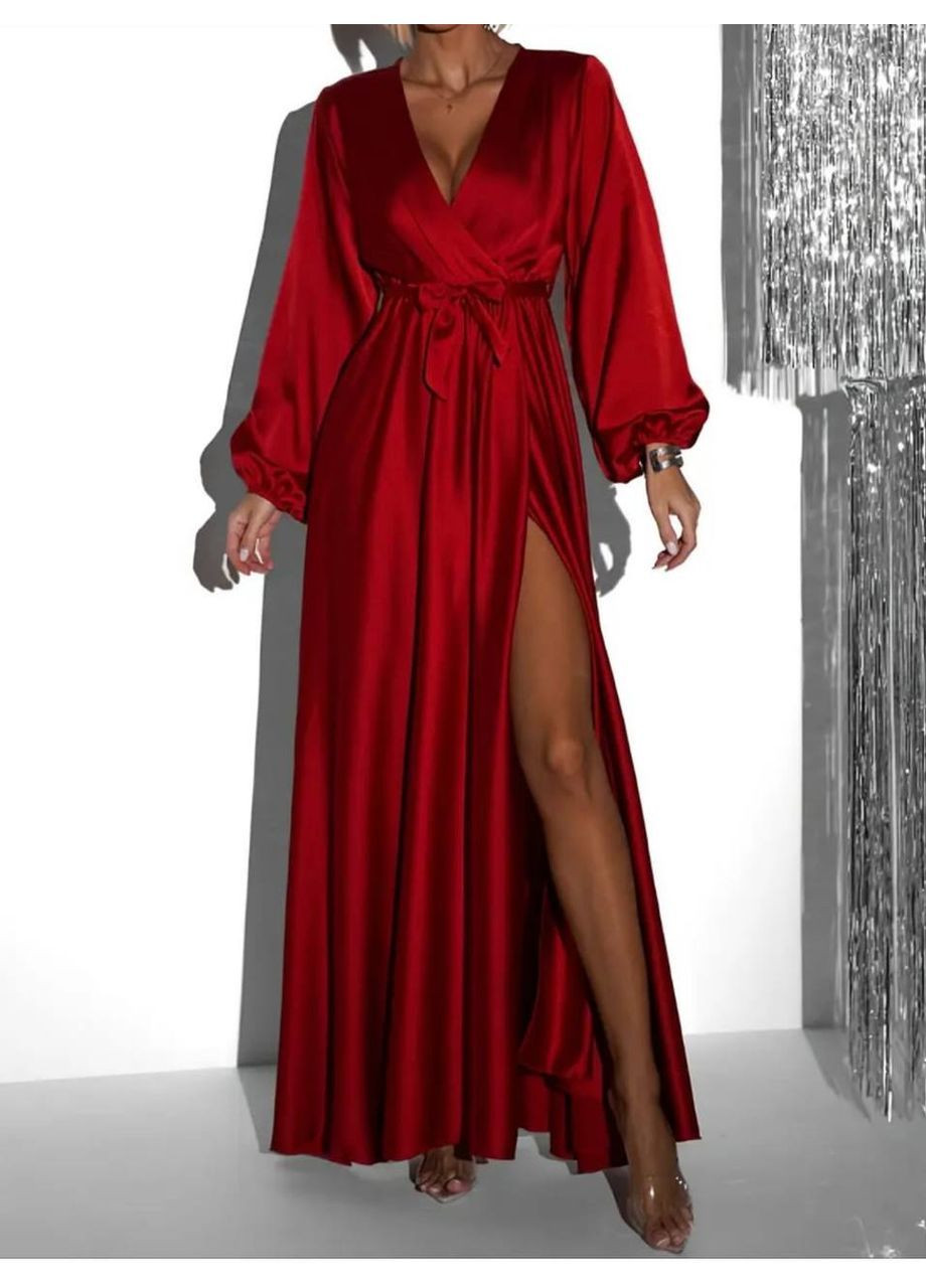 Червона святковий, вечірня, кежуал жіноча сукня максі на запах Style Point однотонна