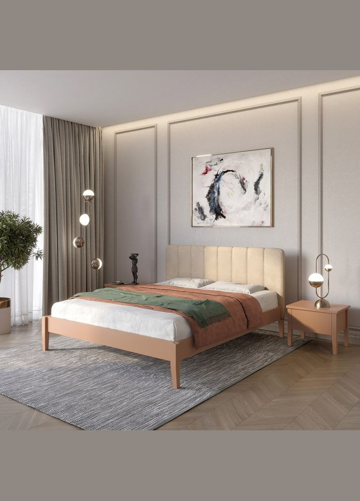 Двоспальне дерев'яне ліжко Лондон ДК (RAL8025)/Аляска 23 (Бежевий) Б1 180х200 см (MBG-6795) Mebigrand (368282649)