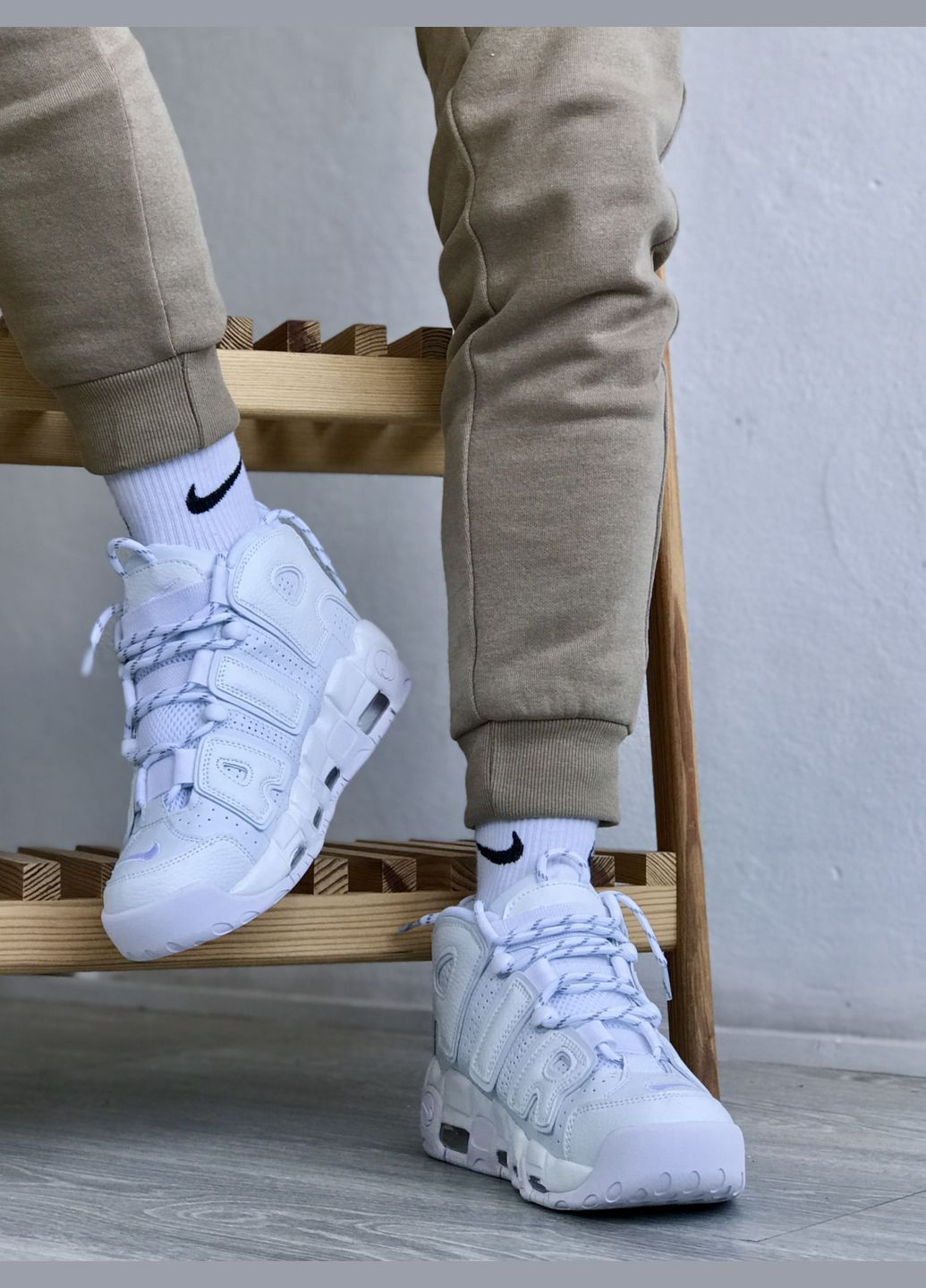 Білі всесезон кросівки чоловічі і жіночі nike air more uptempo white | найк аір мор уптемпо білі No Brand