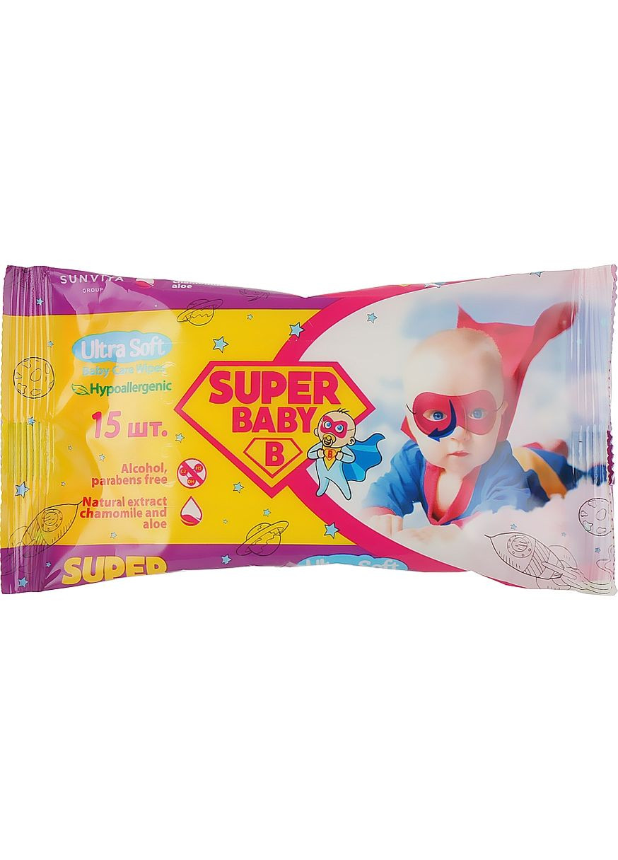 Вологі серветки «Ромашка й алое вера», 15 шт. Super Baby Wipes 15шт (1046320-27342058) NATURELLE (368651716)