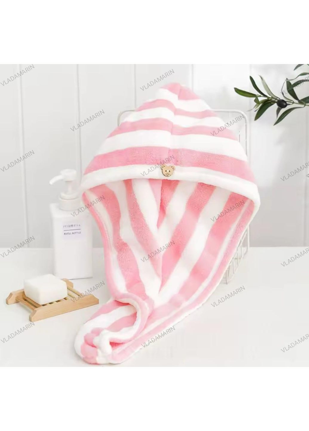 Женское полотенце-тюрбан с пуговицей для сушки головы и волос No Brand (365963670)