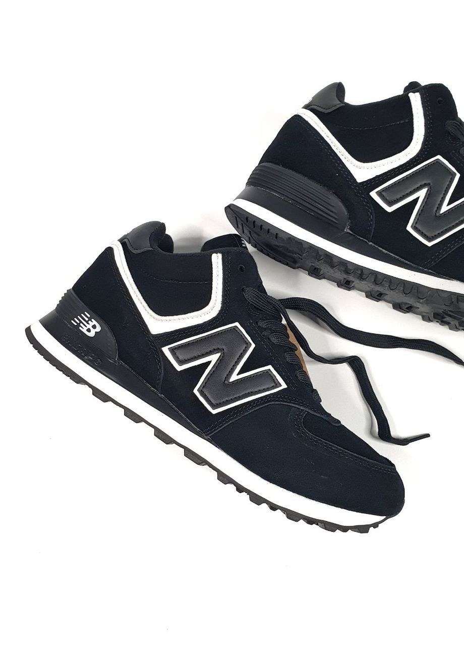 Черные зимние кроссовки зимние мужские и женские new balance 574 winter high black white fur | нью беланс 574 высокие черные белые с мехом No Brand