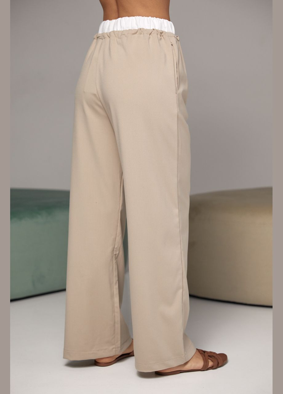 Женские брюки на завязках с белой резинкой на талии - бежевый Lurex (278400641)