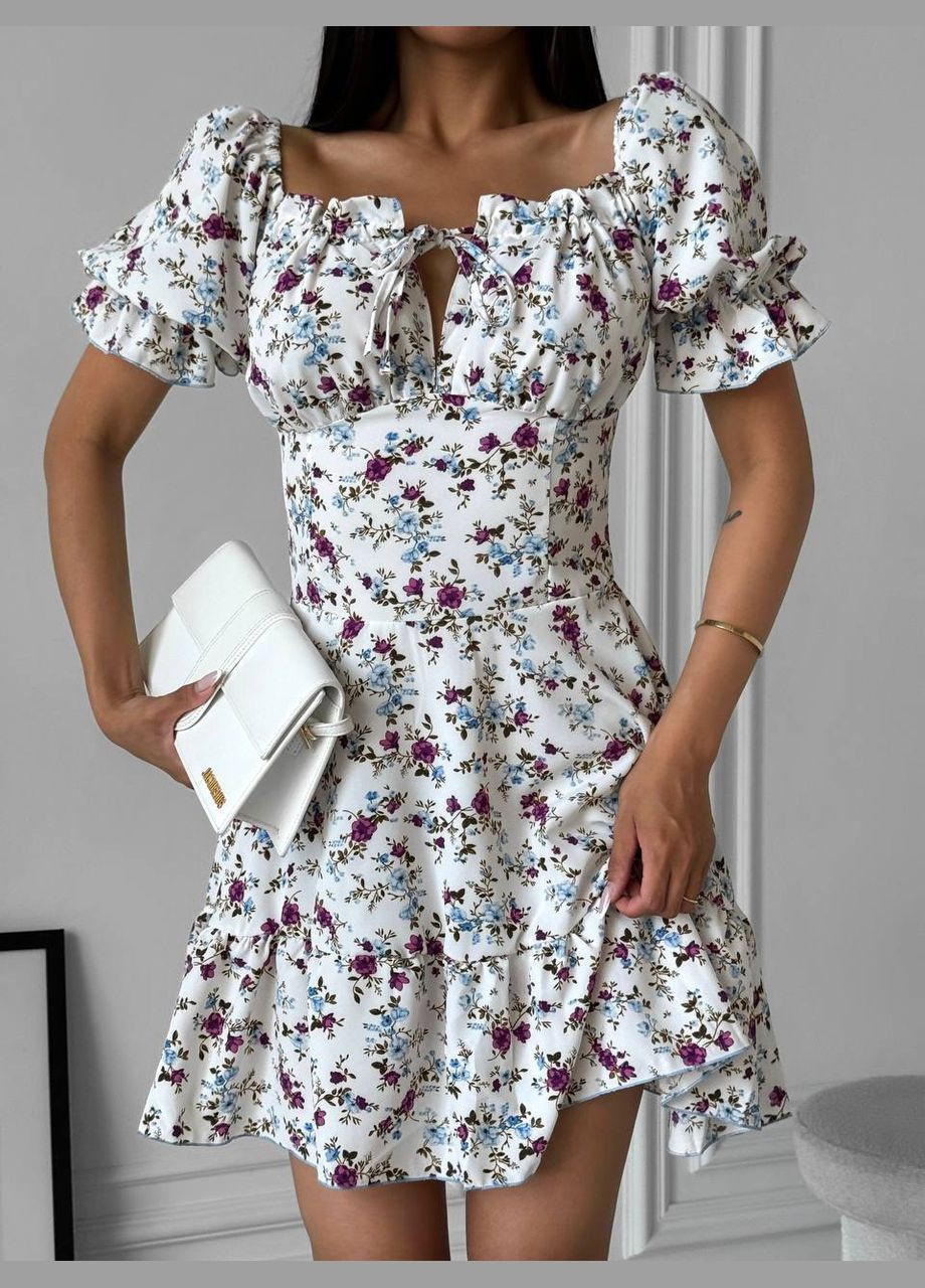 Білий повсякденний жіноча сукня міні у квітковий принт а-силует Style Point з квітковим принтом