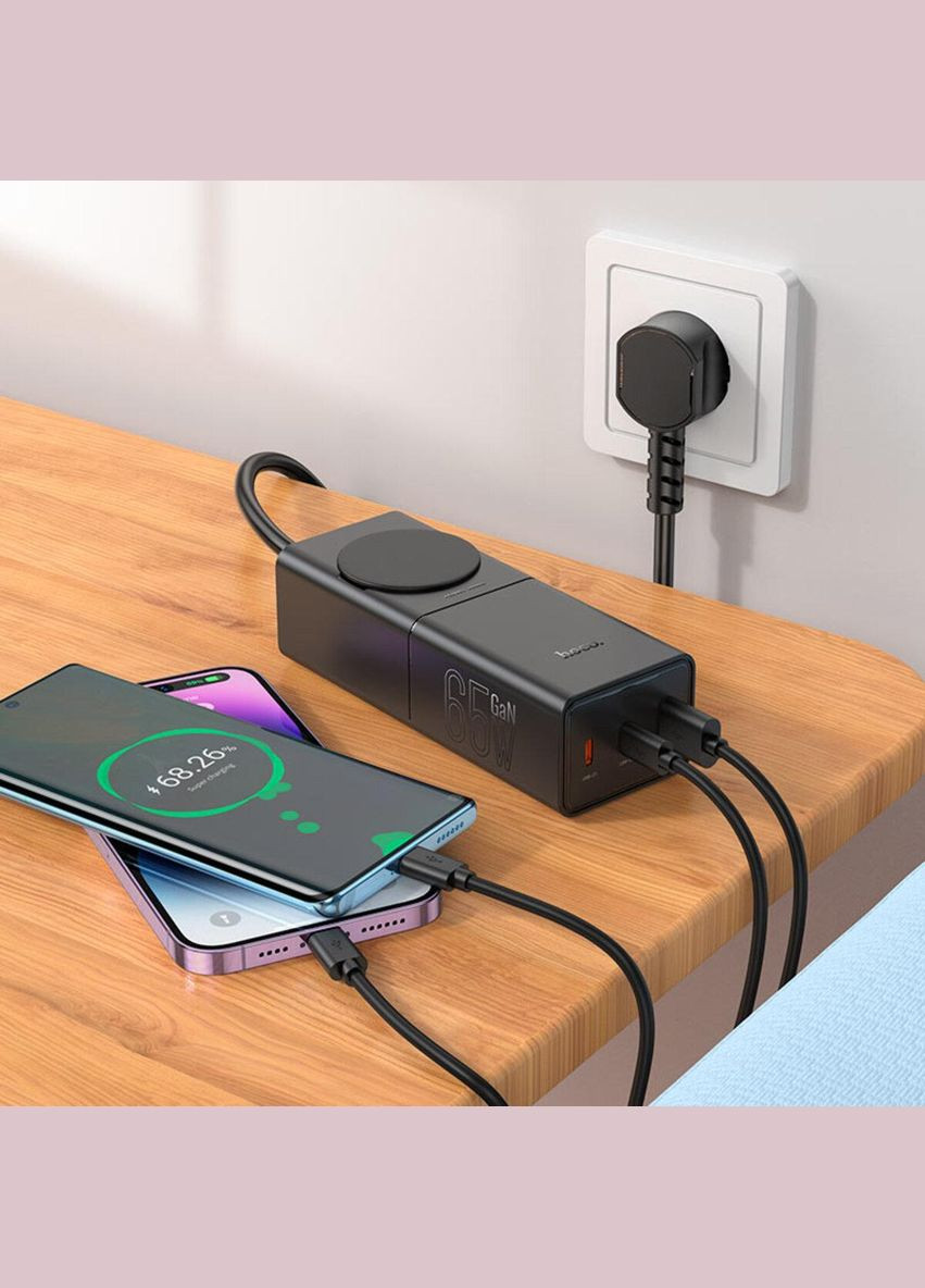 Мережевий зарядний пристрій NS4 Sharp PD65W(2C1A) desktop socket(EU/GER) Black Hoco (335807110)