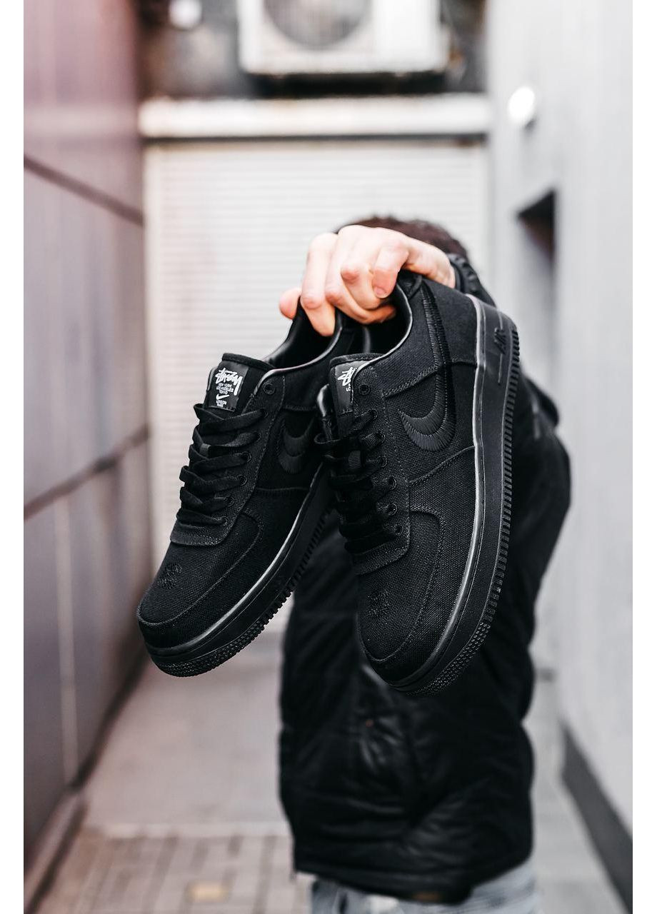 Чорні Осінні кросівки чоловічі nike air force 1 black x stussy найк аір форс 1 преміум No Brand