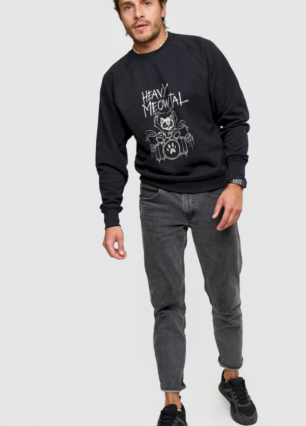 Черный свитшот мужской черный "heavy meowtal" YAPPI рисунок (303773149)