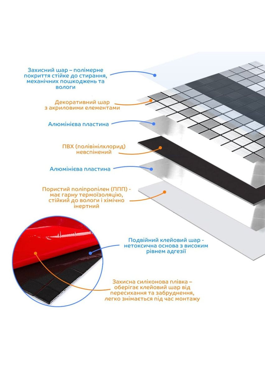 Самоклеюча алюмінієва плитка 300х300х3мм Срібна із чорним мозаїка SW-00001825 Sticker Wall (327088482)
