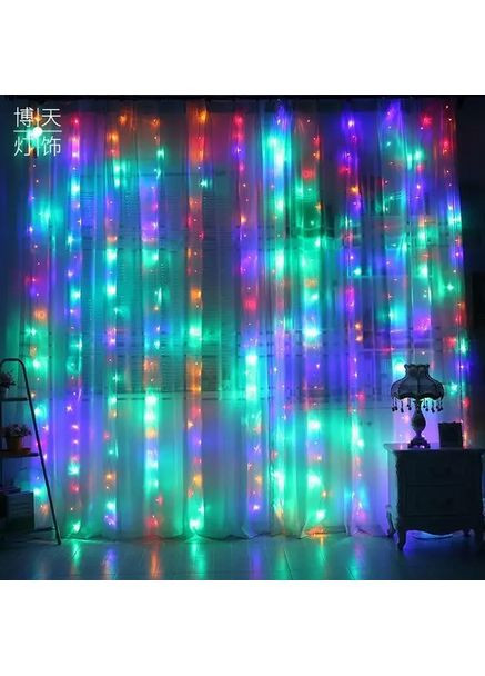 Святкова гірлянда завіса "Штора" на вікно 200LED 3х2м Мультикольоровий колір діодів Мульти USB Benson (367073192)