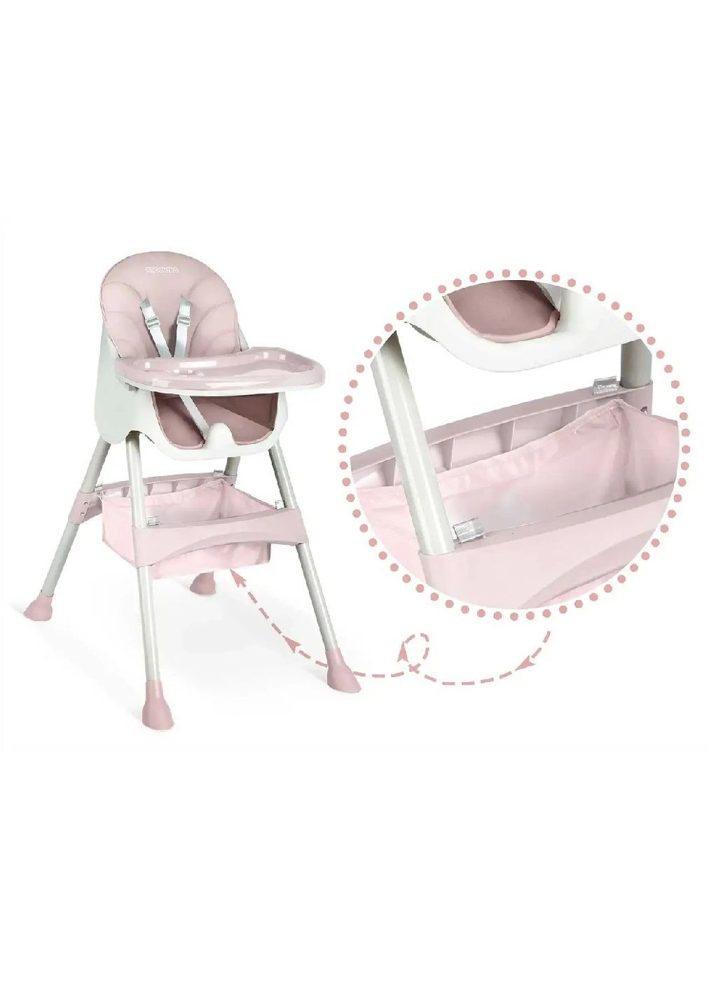 Детское кресло стул для кормления детей малышей складное со съемным подносом с ремнями безопасности 3 в 1 (479223-Prob) Розовое Unbranded (316355168)