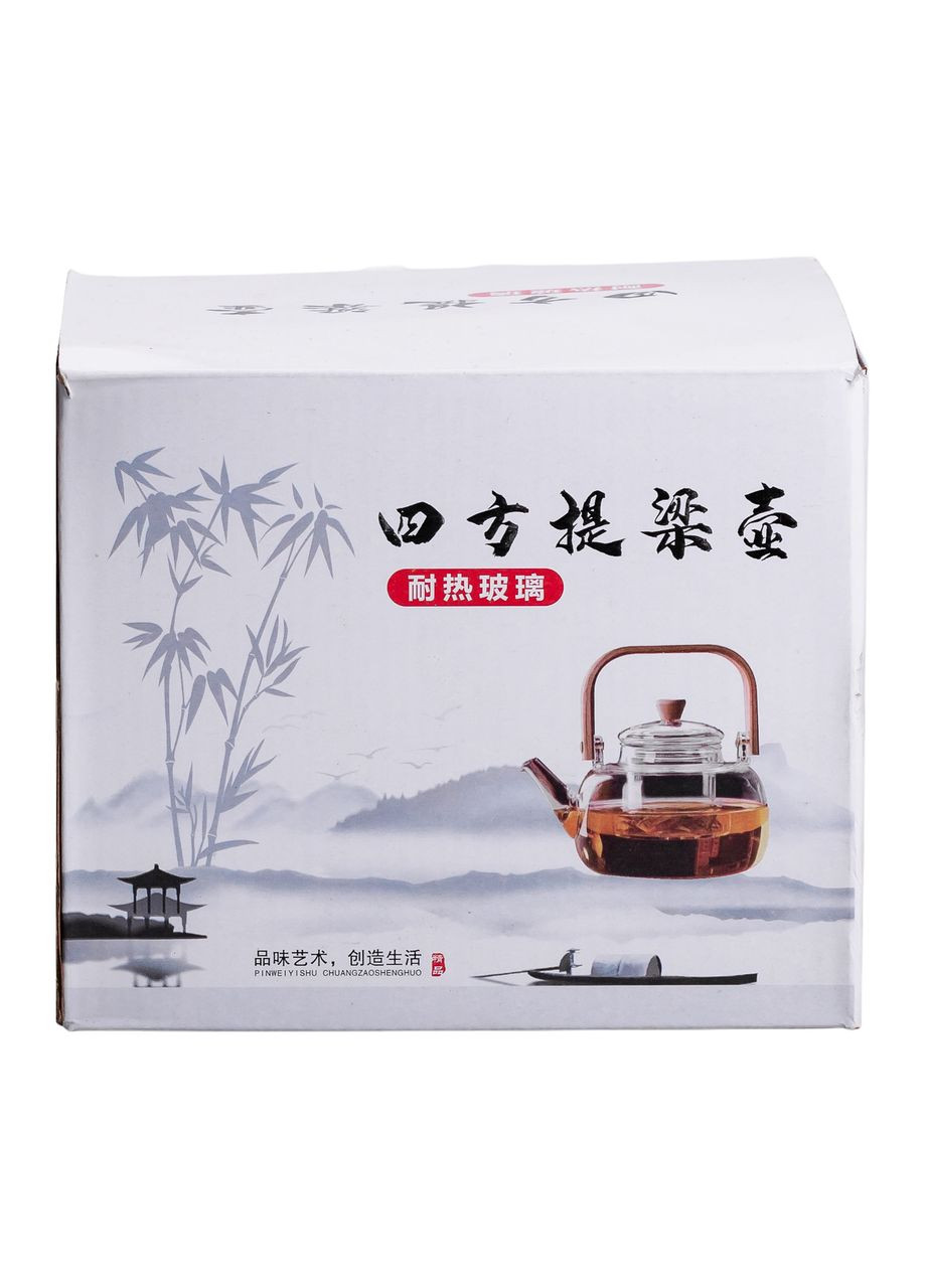 Заварник стеклянный для чая 0.8 л чайник для заваривания с деревянной ручкой черный HP-34-37 Jooki (358705469)