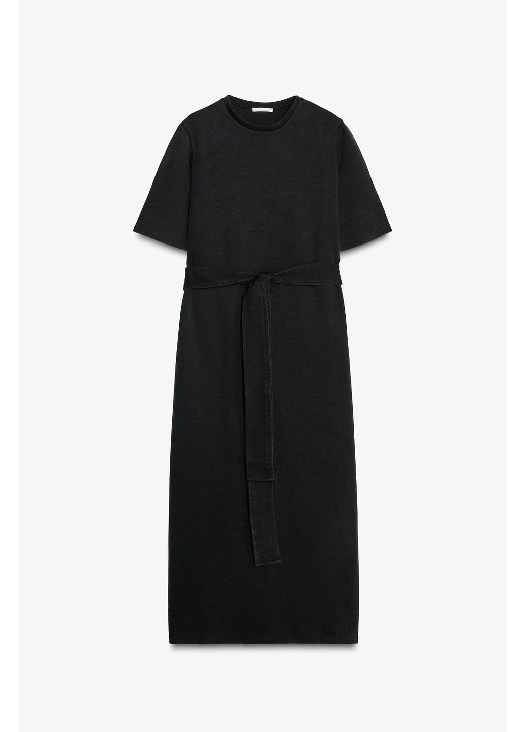 Черное вареное интерлочное платье с пояском Zara