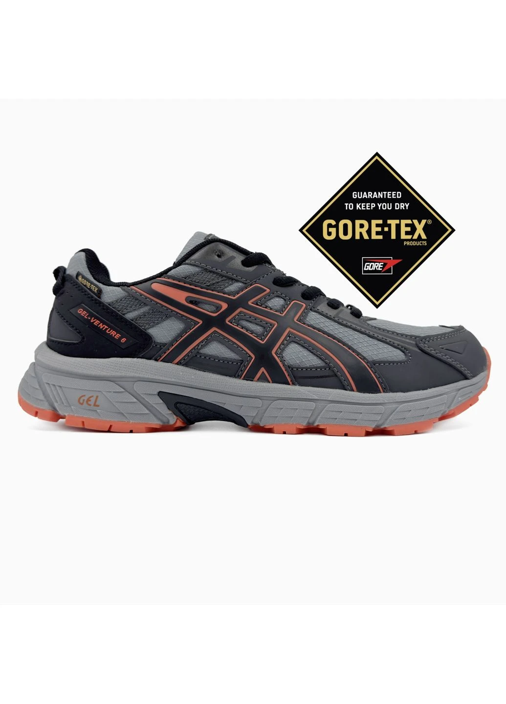 КРОССОВКИ ЖЕНСКИЕ ASICS GEL-VENTURE 6 GREY/ORANGE GORE-TEX АСИКС ГЕЛЬ ВЕНТУРА СЕРЫЕ No Brand серые демисезоны (391937344)