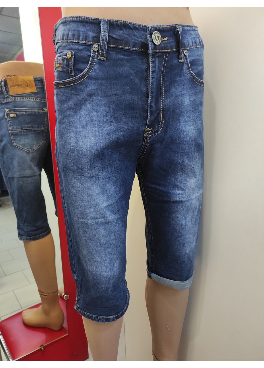 Шорты мужские джинсовые бриджи стрейч отворот 33 синие Captain (369163462)